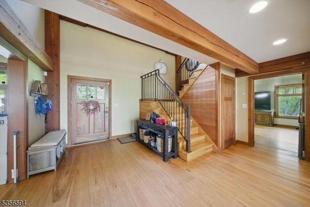 44 Mount Pleasant Rd, Knowlton Twp, NJ 07832 - entryway featuring stairs, light wood-style floors, plenty of natural light, recessed lighting, and baseboards