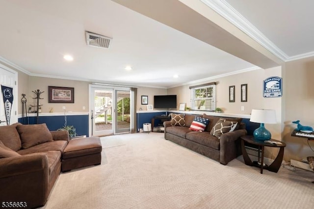 60 Wheatsheaf Rd, Clark Twp, NJ 07066 - living room featuring carpet flooring, ornamental molding, healthy amount of natural light, and recessed lighting
