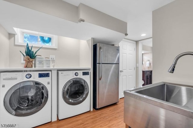 73 Lafayette Ave, Chatham Boro, NJ 07928 - washroom with light wood-style flooring, washing machine and dryer, and recessed lighting