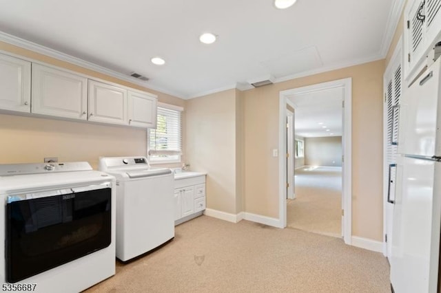 66 Skyline Dr, Morris Twp, NJ 07960 - washroom featuring separate washer and dryer, ornamental molding, light carpet, baseboards, and recessed lighting