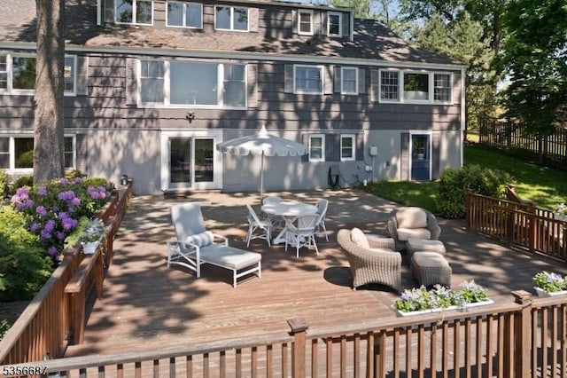 66 Skyline Dr, Morris Twp, NJ 07960 - wooden terrace with outdoor dining space