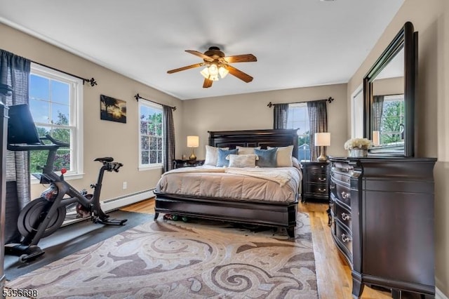23 Andover Dr, Branchburg Twp, NJ 08853 - bedroom featuring light wood finished floors, a baseboard heating unit, and a ceiling fan