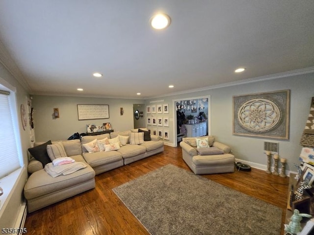 50 Newark Pl, Belleville Twp, NJ 07109 - living area featuring crown molding, recessed lighting, wood finished floors, and baseboards