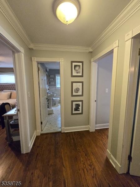 50 Newark Pl, Belleville Twp, NJ 07109 - hall featuring dark wood finished floors, crown molding, and baseboards