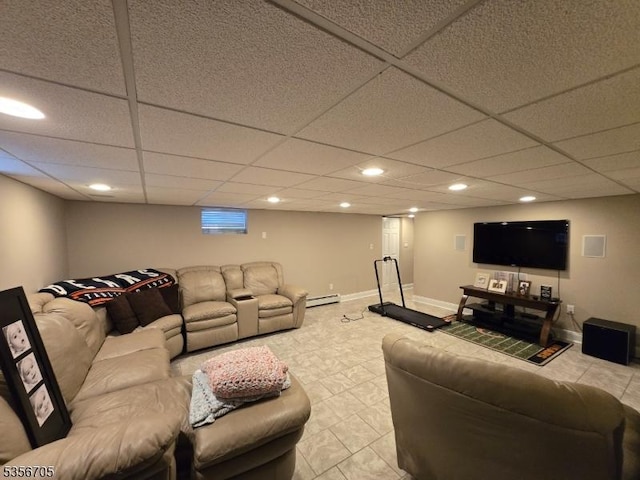 50 Newark Pl, Belleville Twp, NJ 07109 - living room featuring a baseboard radiator, a paneled ceiling, and recessed lighting