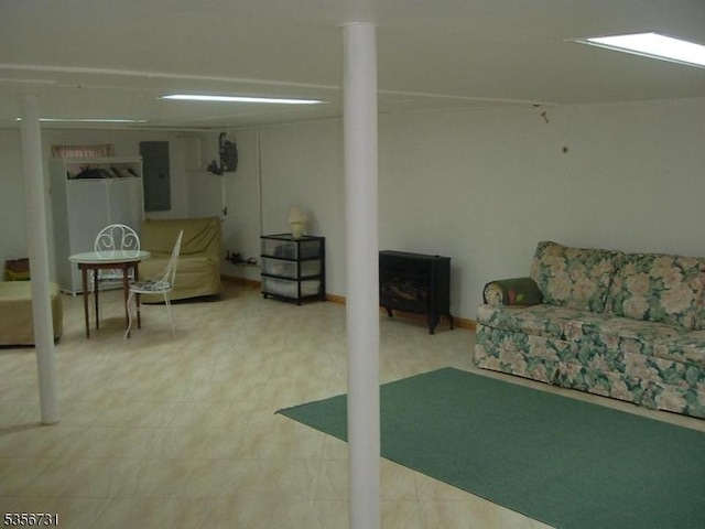 finished below grade area with electric panel