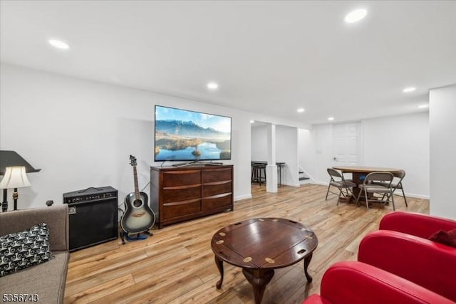 6 Cumberland Rd, Hillsborough Twp, NJ 08844 - living area with stairway, wood finished floors, recessed lighting, and baseboards