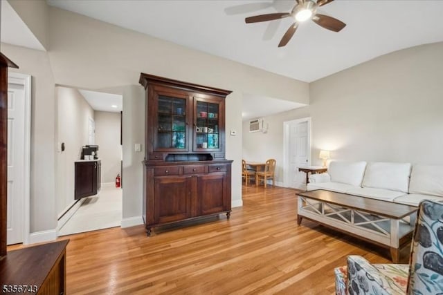 6 Cumberland Rd, Hillsborough Twp, NJ 08844 - living room featuring ceiling fan, light wood finished floors, baseboards, and vaulted ceiling