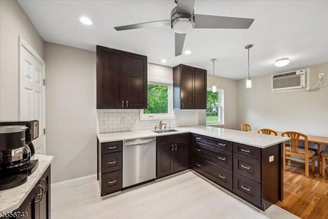 6 Cumberland Rd, Hillsborough Twp, NJ 08844 - kitchen featuring stainless steel dishwasher, backsplash, dark brown cabinetry, a sink, and recessed lighting