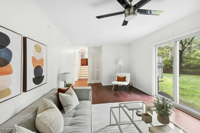 9 Copperfield Rd, Scotch Plains Twp, NJ 07076 - living room featuring wood finished floors and a ceiling fan