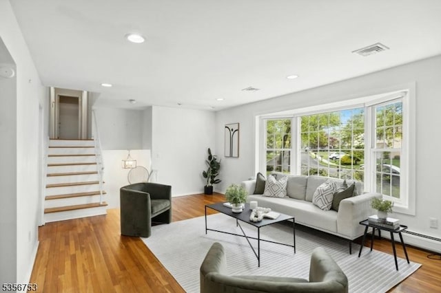 9 Copperfield Rd, Scotch Plains Twp, NJ 07076 - living room featuring wood finished floors, stairway, recessed lighting, and baseboards