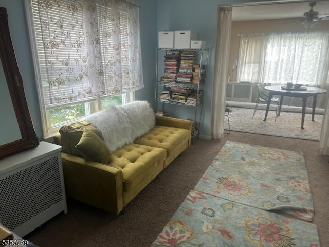 41 Central Ave, Caldwell Boro Twp, NJ 07006 - sitting room with ceiling fan, carpet, and radiator