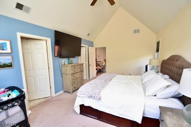 1 Wimbledon Dr Unit 3, Vernon Twp, NJ 07462 - bedroom with carpet flooring, high vaulted ceiling, and ceiling fan