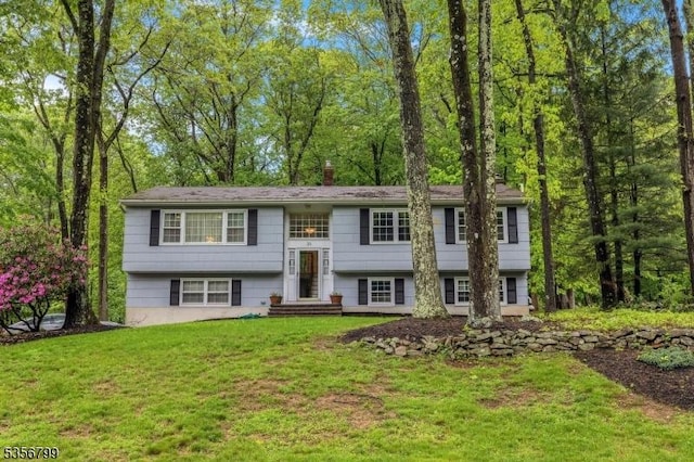 38 Nestlingwood Dr, Washington Twp, NJ 07853 - bi-level home with a front yard and a chimney