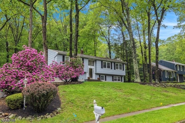 38 Nestlingwood Dr, Washington Twp, NJ 07853 - raised ranch featuring a front lawn and a chimney