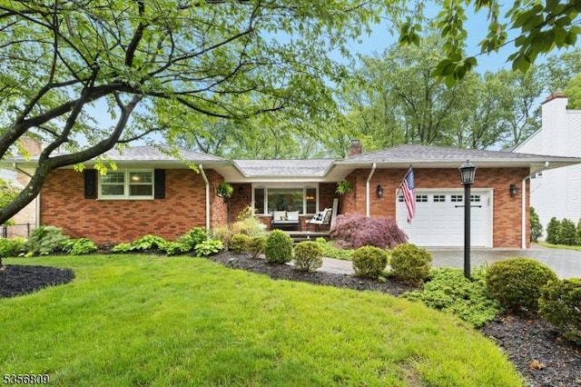 96 Belmont Ave, Cranford Twp, NJ 07016 - single story home featuring a garage, brick siding, a front yard, concrete driveway, and a chimney
