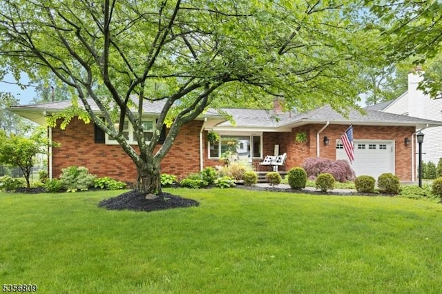 96 Belmont Ave, Cranford Twp, NJ 07016 - ranch-style home featuring brick siding, an attached garage, a front lawn, and a chimney