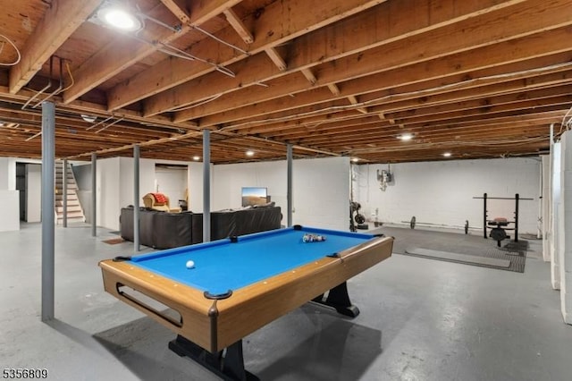 96 Belmont Ave, Cranford Twp, NJ 07016 - playroom with concrete flooring and billiards table