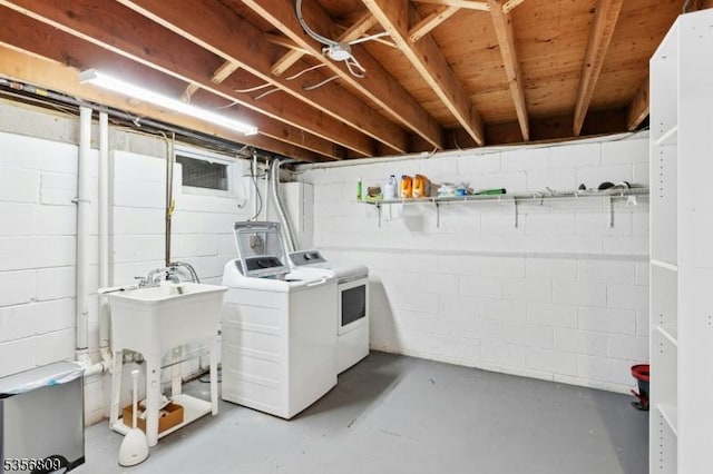 96 Belmont Ave, Cranford Twp, NJ 07016 - washroom with washing machine and clothes dryer and concrete block wall