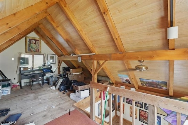 bonus room with wood finished floors and wooden ceiling
