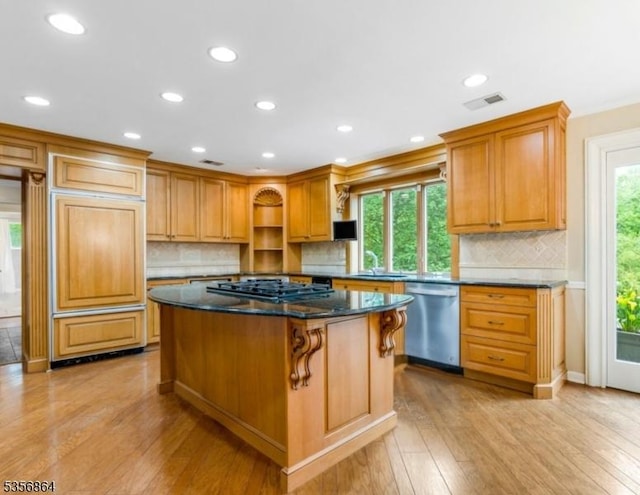 147 Liberty Corner Rd, Bernards Twp, NJ 07920 - kitchen featuring stainless steel dishwasher, light wood-type flooring, a sink, a center island, and recessed lighting