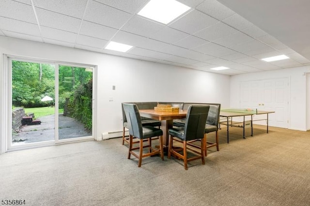 147 Liberty Corner Rd, Bernards Twp, NJ 07920 - carpeted dining space with a baseboard radiator and a paneled ceiling