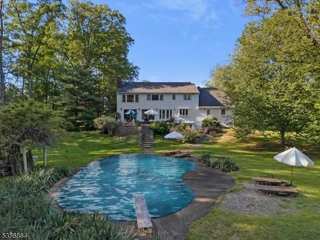 147 Liberty Corner Rd, Bernards Twp, NJ 07920 - swimming pool with a diving board and a lawn