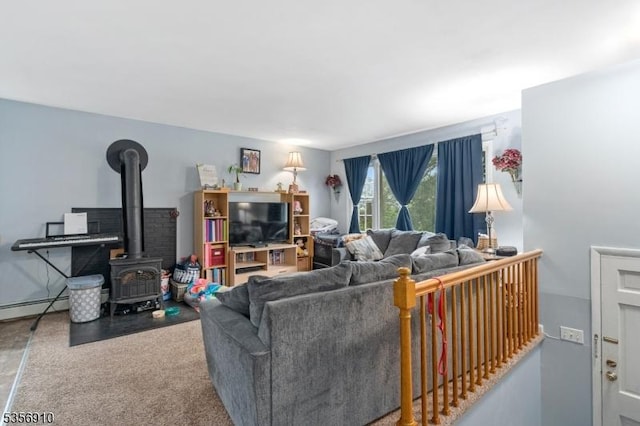 8 Hillside Ter, Green Twp, NJ 07821 - carpeted living area featuring a wood stove