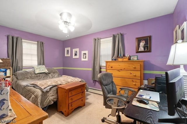 8 Hillside Ter, Green Twp, NJ 07821 - bedroom featuring baseboard heating, a desk, and light carpet