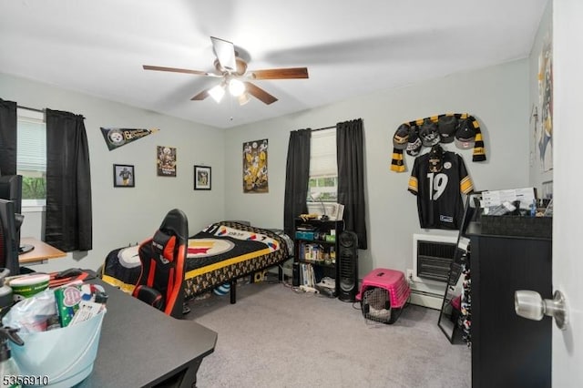 8 Hillside Ter, Green Twp, NJ 07821 - carpeted bedroom with multiple windows, a ceiling fan, and a wall mounted AC