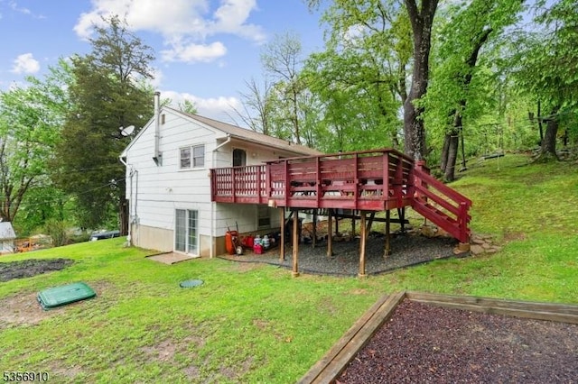 8 Hillside Ter, Green Twp, NJ 07821 - rear view of property featuring a deck, a lawn, and stairs