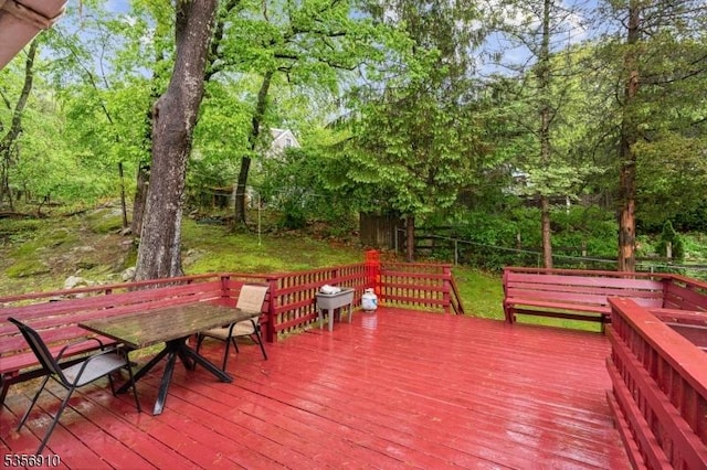 8 Hillside Ter, Green Twp, NJ 07821 - deck featuring a fenced backyard, view of wooded area, and outdoor dining space
