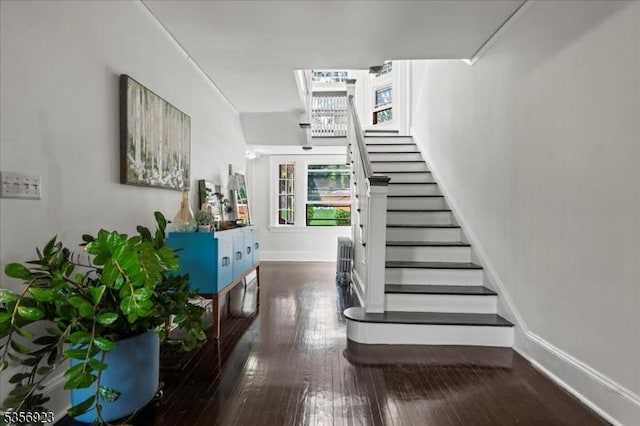 12 Harrison Ave, Montclair Twp, NJ 07042 - staircase with hardwood / wood-style flooring and baseboards