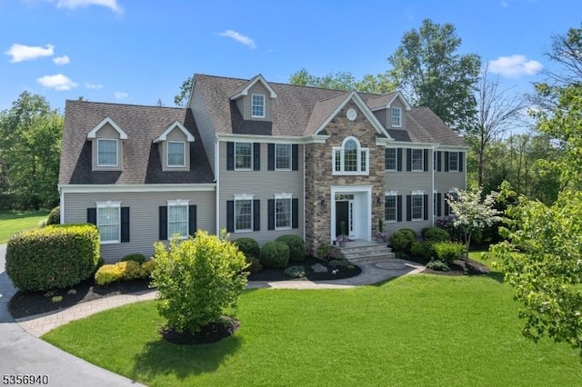 28 Handler Ct, Montgomery Twp, NJ 08502 - view of front of home with stone siding and a front lawn