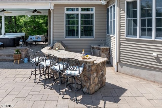 28 Handler Ct, Montgomery Twp, NJ 08502 - view of patio / terrace featuring a hot tub and a ceiling fan