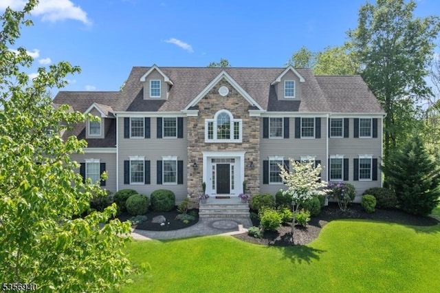 28 Handler Ct, Montgomery Twp, NJ 08502 - view of front of home with a front yard and stone siding