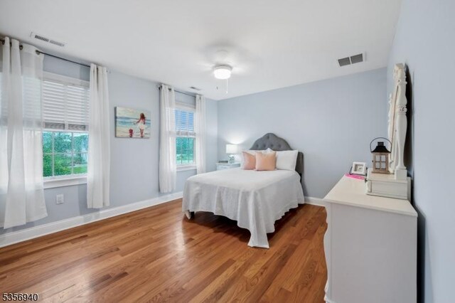 28 Handler Ct, Montgomery Twp, NJ 08502 - bedroom with light wood-style flooring, multiple windows, baseboards, and a ceiling fan