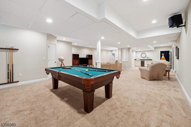 28 Handler Ct, Montgomery Twp, NJ 08502 - recreation room featuring carpet, recessed lighting, billiards, and baseboards