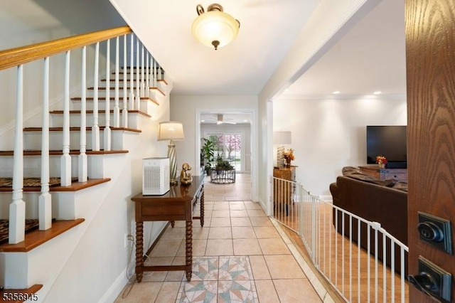 3 Larsen Rd, Franklin Twp, NJ 08873 - tiled foyer with baseboards, inlaid floor details, and stairway