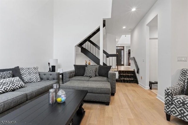21 Stepping Rdg, North Caldwell Boro, NJ 07006 - living area with stairway, light wood-type flooring, recessed lighting, and baseboards