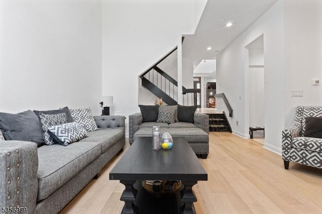 21 Stepping Rdg, North Caldwell Boro, NJ 07006 - living room with stairs, light wood-style floors, recessed lighting, and baseboards