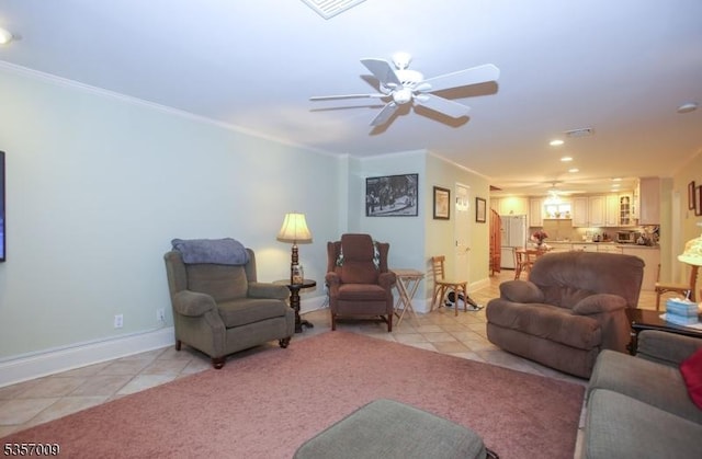 45 Linwood Ave, Dover Town, NJ 07801 - living room with ceiling fan, light tile patterned floors, crown molding, recessed lighting, and baseboards