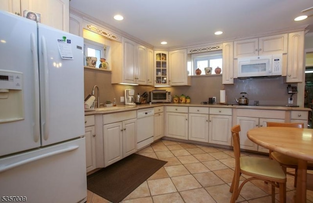 45 Linwood Ave, Dover Town, NJ 07801 - kitchen featuring white appliances, a sink, light tile patterned flooring, decorative backsplash, and recessed lighting