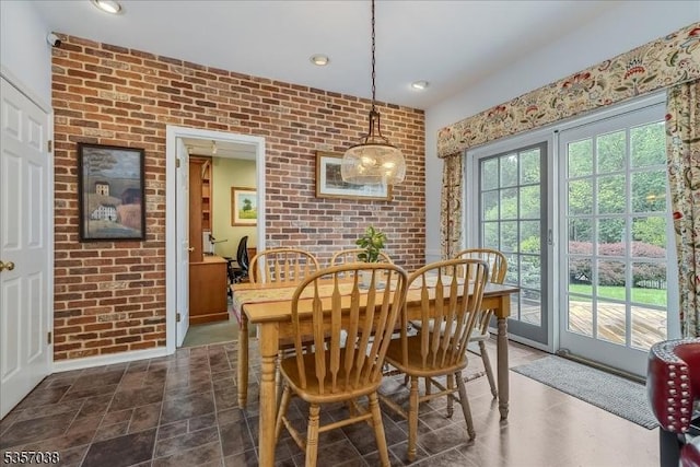 16 Dorset Ln, Andover Twp, NJ 07848 - dining room with brick wall, recessed lighting, and baseboards