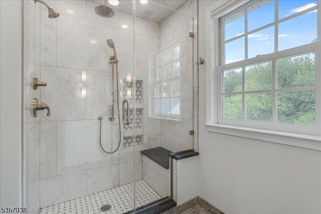 16 Dorset Ln, Andover Twp, NJ 07848 - bathroom featuring plenty of natural light, a stall shower, and baseboards