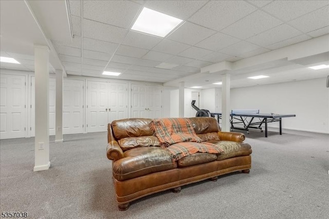 16 Dorset Ln, Andover Twp, NJ 07848 - living area featuring carpet, a paneled ceiling, and baseboards