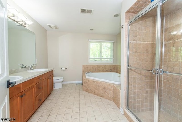 4 Ramsey Ct, Frelinghuysen Twp, NJ 07860 - full bath featuring double vanity, a bath, tile patterned floors, a stall shower, and toilet