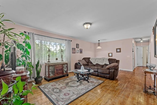 living room featuring wood finished floors and baseboards