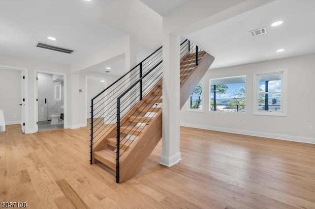162 Lakeside Blvd, Hopatcong Boro, NJ 07843 - stairway featuring baseboards, wood finished floors, and recessed lighting