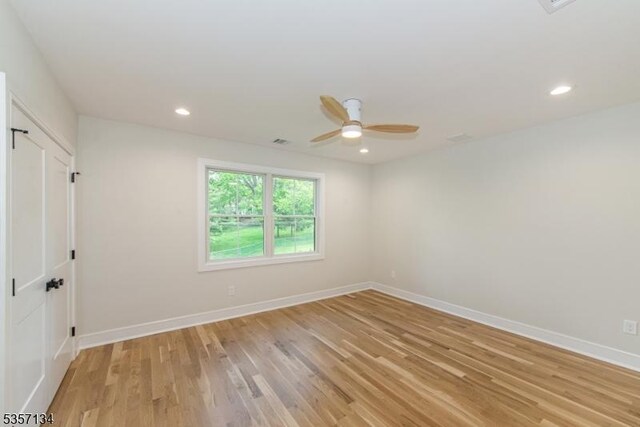 157 Meyersville Rd, Chatham Twp, NJ 07928 - empty room featuring a ceiling fan, light wood-type flooring, baseboards, and recessed lighting